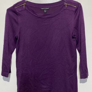 Cable & Gauge Women's Purple Zip Shoulder 3/4 Sleeve Blouse Size Medium